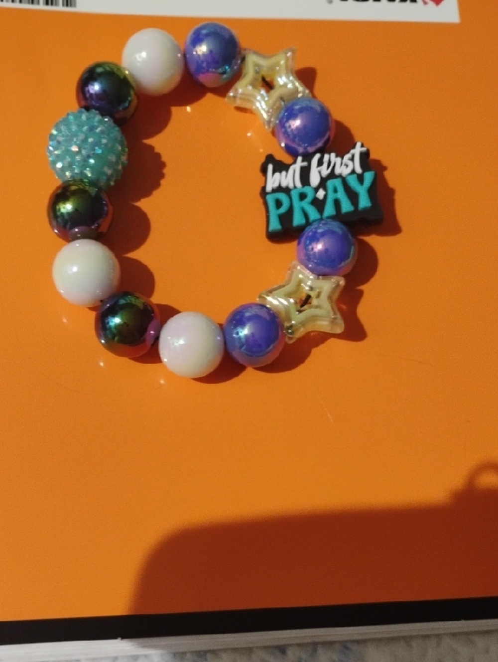 But First Pray Beaded Stretch Bracelet - Turquoise, Purple, White
